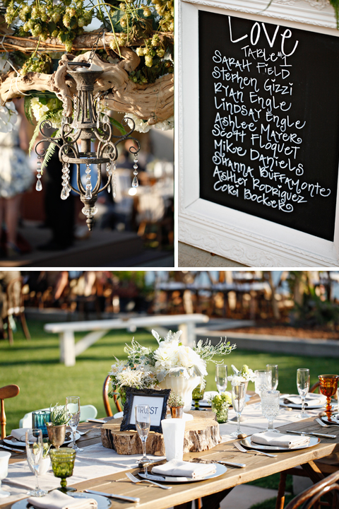 Chalkboards with table names and guest seating is 